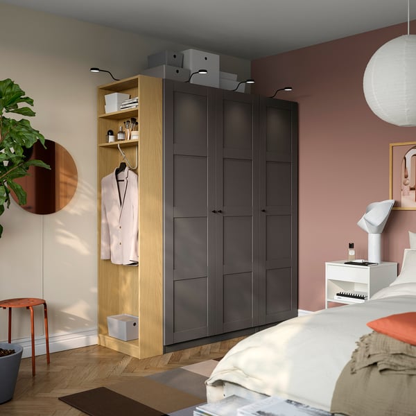 PAX / BERGSBO wardrobe combination, dark grey dark grey/oak effect, 170.0x201.2x60.0 cm