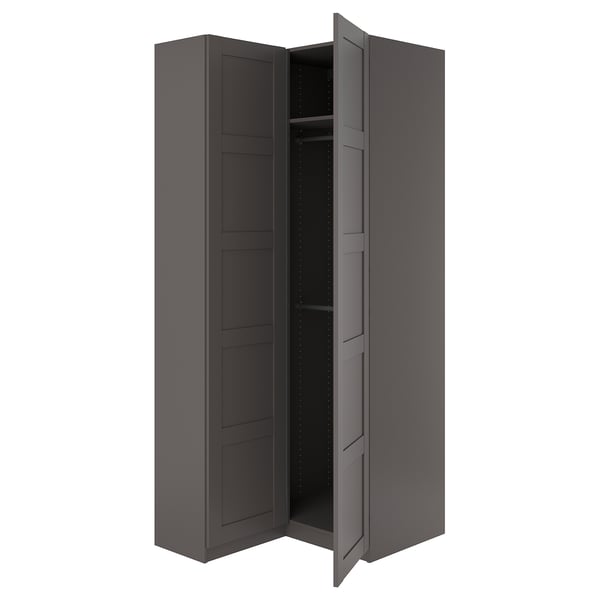 PAX / BERGSBO corner wardrobe, dark grey/dark grey, 111/88x236 cm