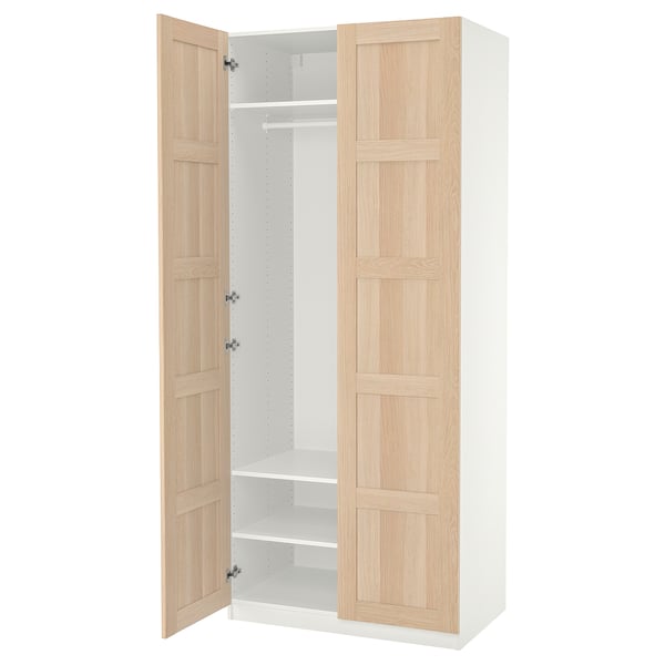 PAX / BERGSBO wardrobe, white/white stained oak effect, 100x60x236 cm