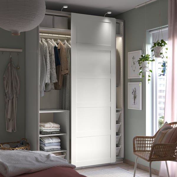 PAX / BERGSBO wardrobe with sliding doors, white/white, 150x66x236 cm