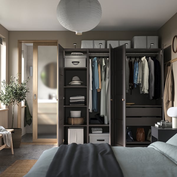 PAX / BERGSBO wardrobe, dark grey/dark grey, 200x60x201 cm