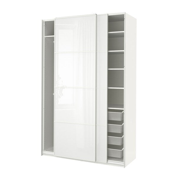 PAX / FÄRVIK - Wardrobe combination, white/glass white,150x66x236 cm