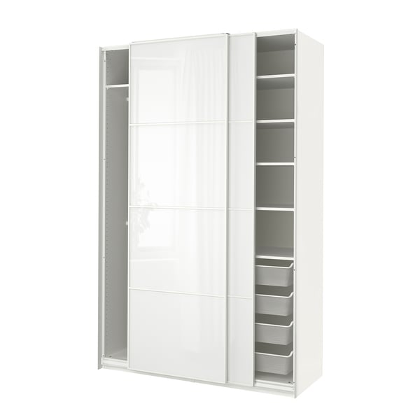 PAX / FÄRVIK wardrobe combination, white/white glass, 150x66x236 cm