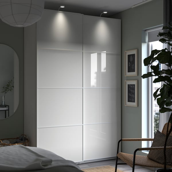 PAX / FÄRVIK wardrobe combination, white/white glass, 150x66x236 cm
