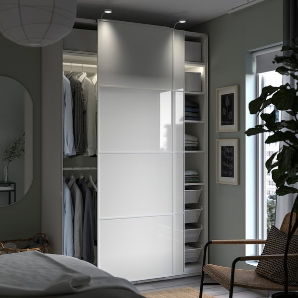 PAX / FÄRVIK wardrobe combination, white/white glass, 150x66x236 cm