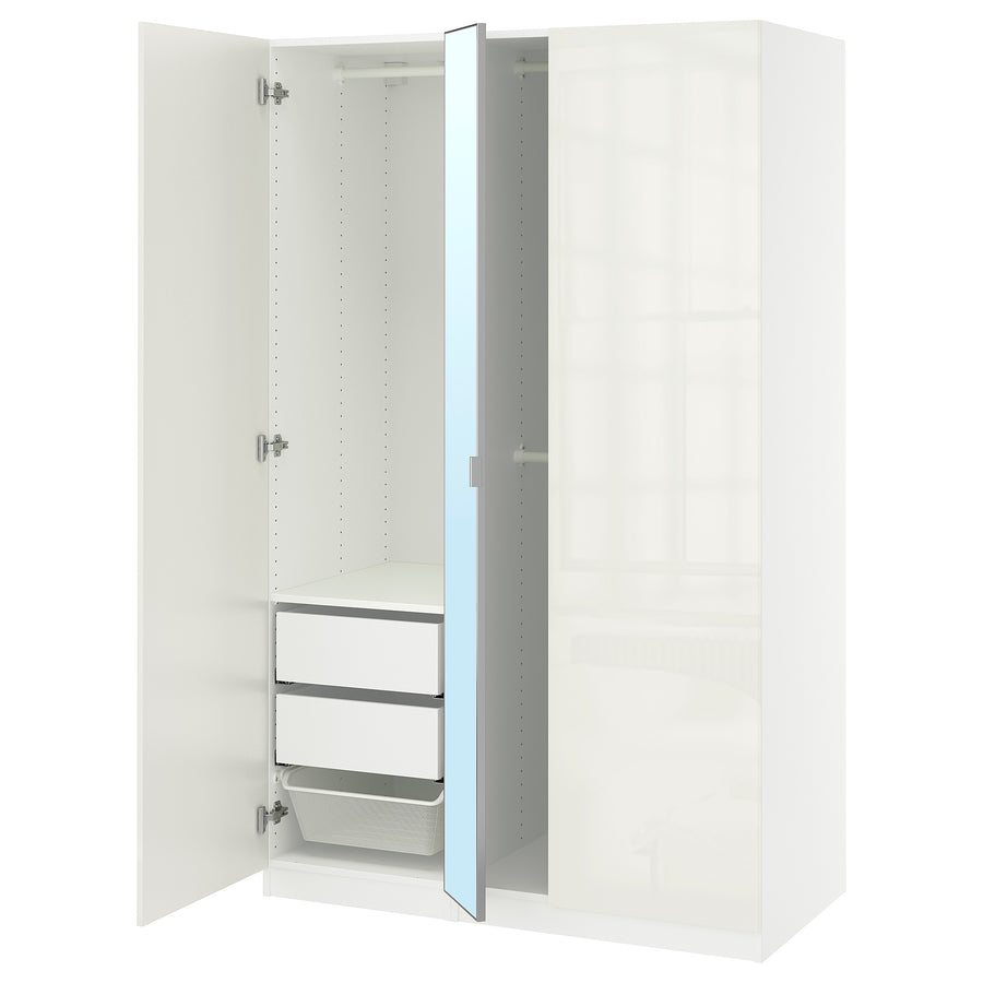 PAX / FARDAL/ÅHEIM wardrobe combination, white white/mirror glass, 150.0x201.2x60.0 cm