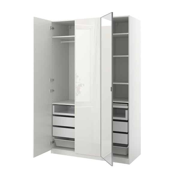 PAX / FARDAL/ÅHEIM wardrobe combination, white/high-gloss/white mirror glass, 150x60x236 cm