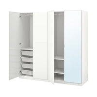 PAX / FARDAL/ÅHEIM wardrobe combination, white high-gloss/white mirror glass, 200x60x201 cm