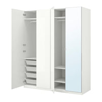 PAX / FARDAL/ÅHEIM wardrobe combination, white high-gloss/white mirror glass, 200x60x236 cm