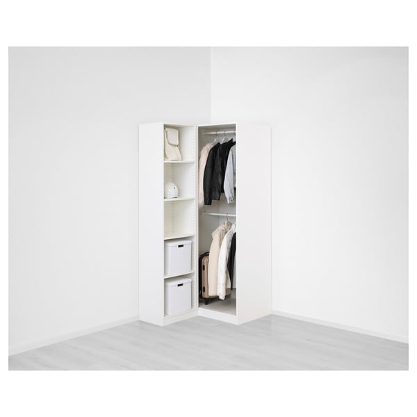 PAX / FARDAL/ÅHEIM corner wardrobe, high-gloss white/mirror glass, 111/88x201 cm