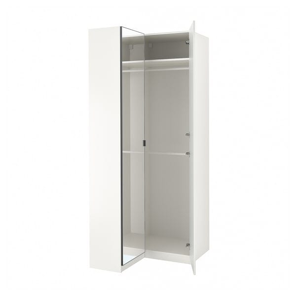 Ikea PAX / FARDAL/ÅHEIM - Corner wardrobe, glossy white/mirrored glass,111/88x236 cm