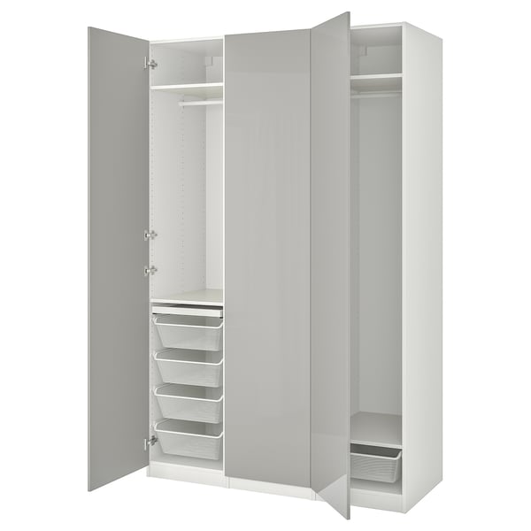PAX / FARDAL wardrobe combination, white/high-gloss light grey, 150x60x236 cm