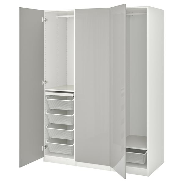 PAX / FARDAL wardrobe combination, white/high-gloss light grey, 150.0x201.2x60.0 cm
