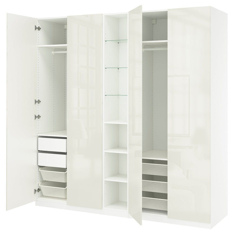 PAX / FARDAL wardrobe combination, white high-gloss/white white, 235x60x236 cm