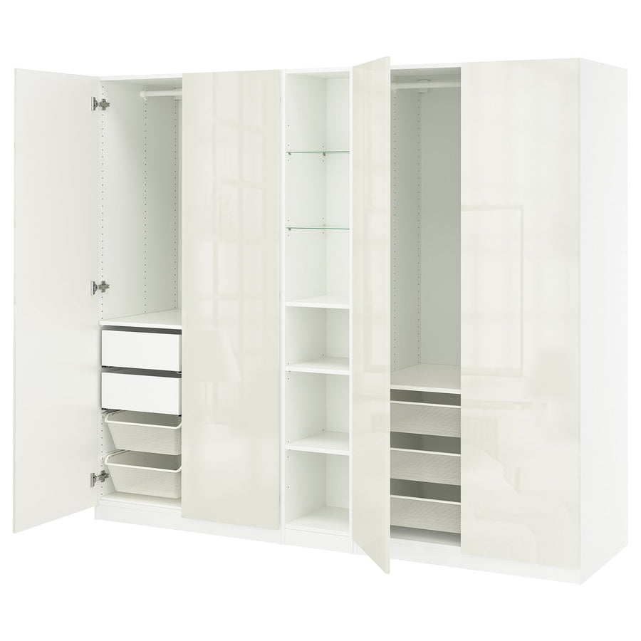 PAX / FARDAL wardrobe combination, white high-gloss/white white, 235.0x201.2x60.0 cm
