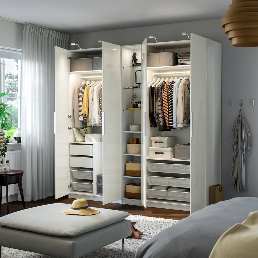 PAX / FARDAL wardrobe combination, white high-gloss/white white, 235x60x236 cm