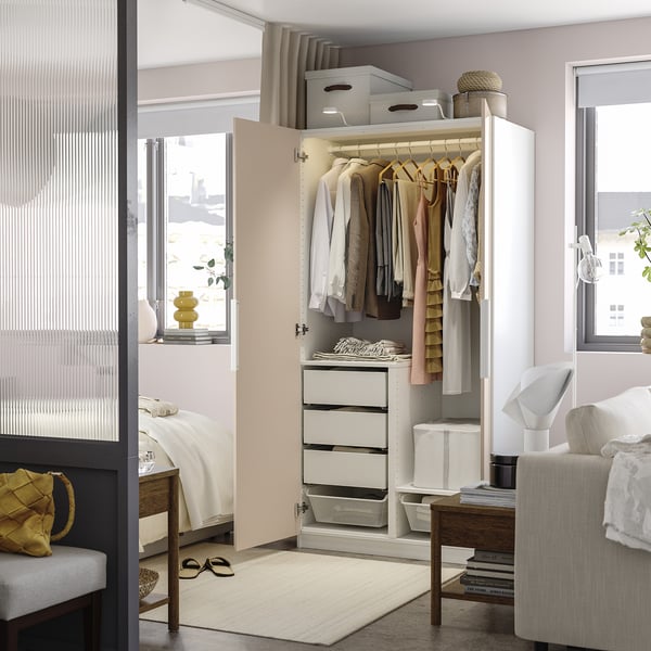PAX / FARDAL wardrobe combination, white/high-gloss light orange, 100x60x201 cm