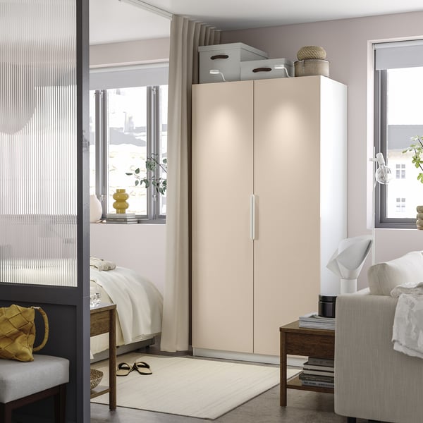 PAX / FARDAL wardrobe combination, white/high-gloss light orange, 100x60x201 cm