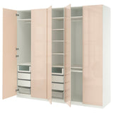 PAX / FARDAL wardrobe combination, white/high-gloss light orange, 250x60x236 cm