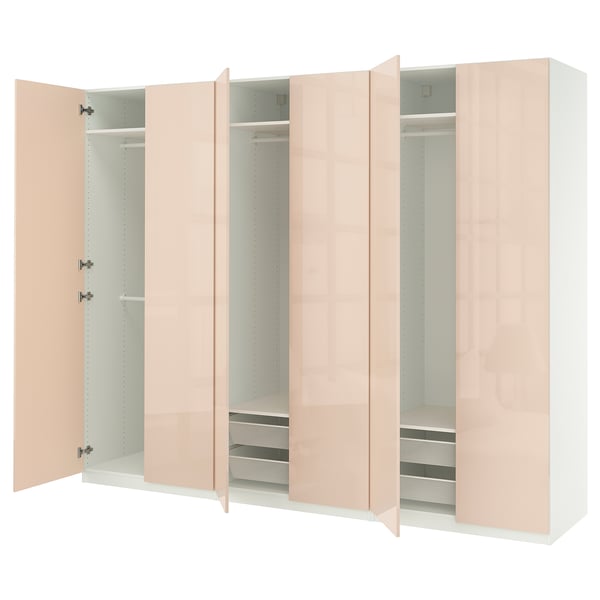 PAX / FARDAL wardrobe combination, white/high-gloss light orange, 300x60x236 cm