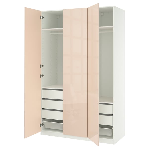 PAX / FARDAL wardrobe combination, white/high-gloss light orange, 150x60x236 cm