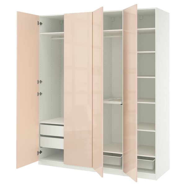 PAX / FARDAL wardrobe combination, white/high-gloss light orange, 200x60x236 cm