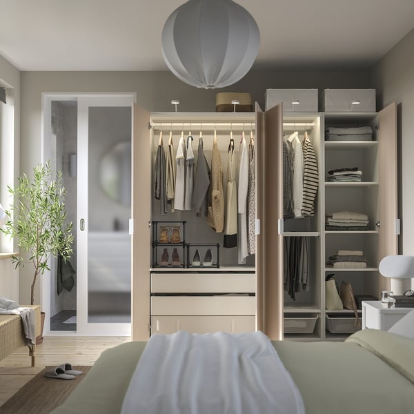 PAX / FARDAL wardrobe combination, white/high-gloss light orange, 200x60x201 cm