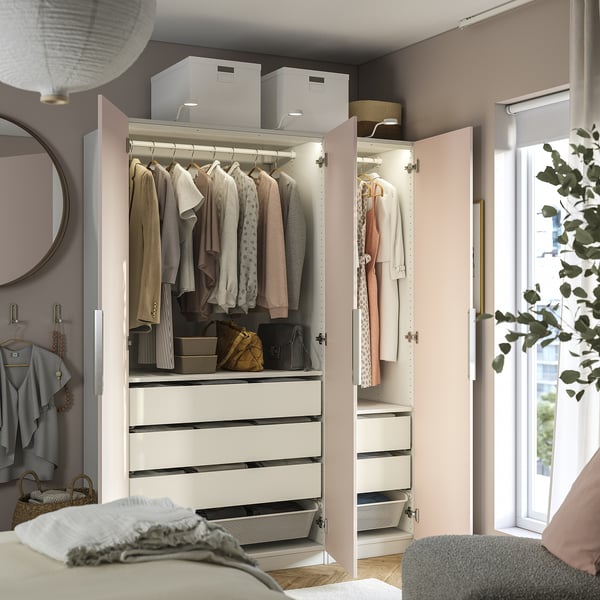 PAX / FARDAL wardrobe combination, white/high-gloss light orange, 150x60x201 cm