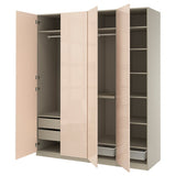 PAX / FARDAL wardrobe combination, grey-beige/high-gloss light orange, 200x60x236 cm