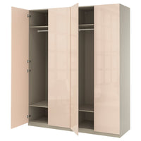 PAX / FARDAL wardrobe combination, grey-beige/high-gloss light orange, 200x60x236 cm