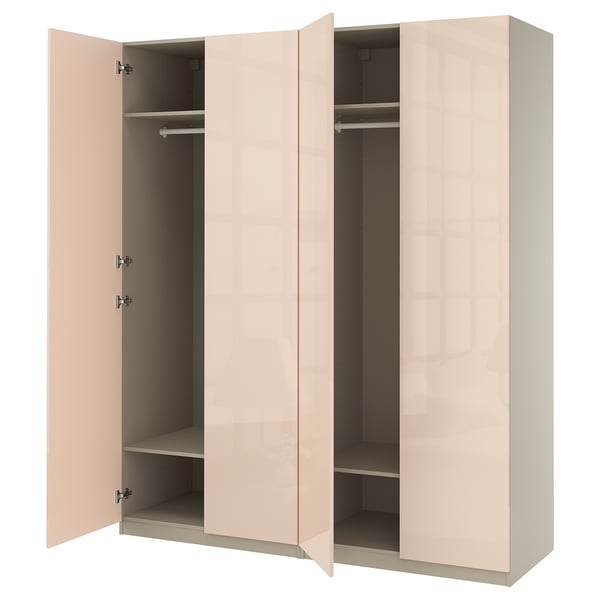PAX / FARDAL wardrobe combination, grey-beige/high-gloss light orange, 200x60x236 cm