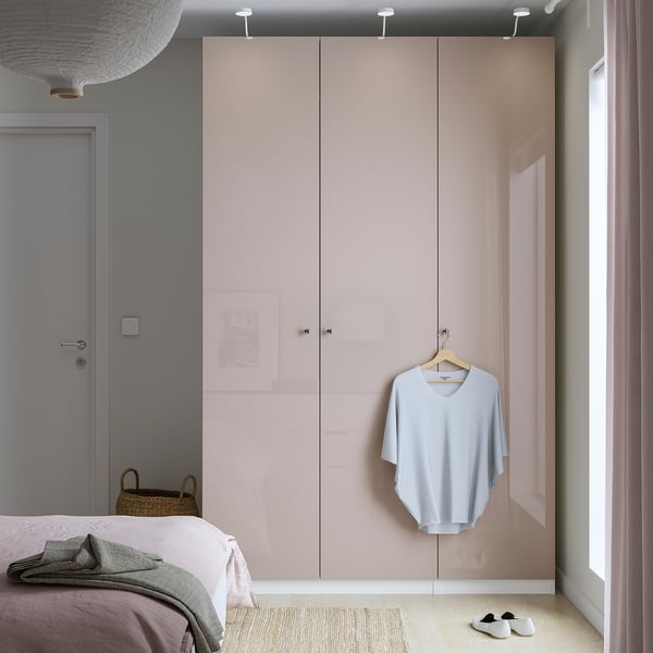 PAX / FARDAL wardrobe, white/high-gloss dark beige, 150x60x236 cm