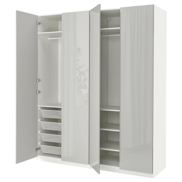 PAX / FARDAL wardrobe, white/high-gloss light grey, 200x60x236 cm