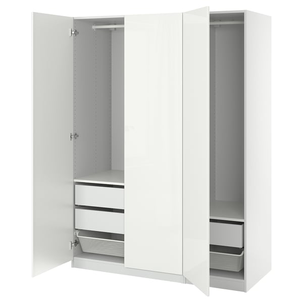 PAX / FARDAL wardrobe, white/high-gloss/white, 150x60x201 cm