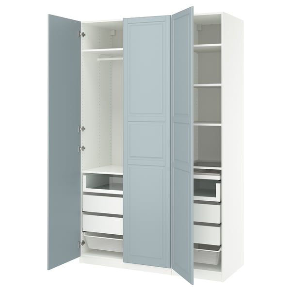 PAX / FJÄREHALS wardrobe combination, white/light grey-blue, 150x60x236 cm