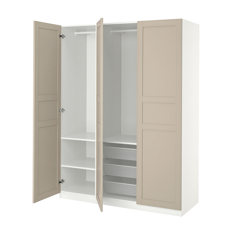 PAX / FLISBERGET wardrobe combination, white/light beige, 150.0x201.2x60.0 cm