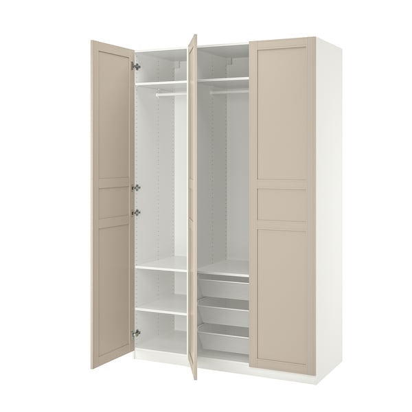 PAX / FLISBERGET wardrobe combination, white/light beige, 150x60x236 cm