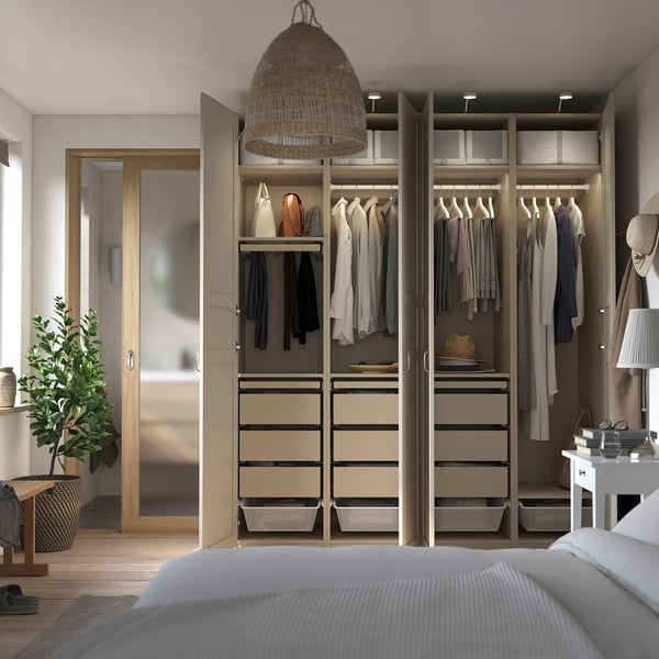 PAX / FLISBERGET wardrobe combination, grey-beige/light beige, 200x60x236 cm