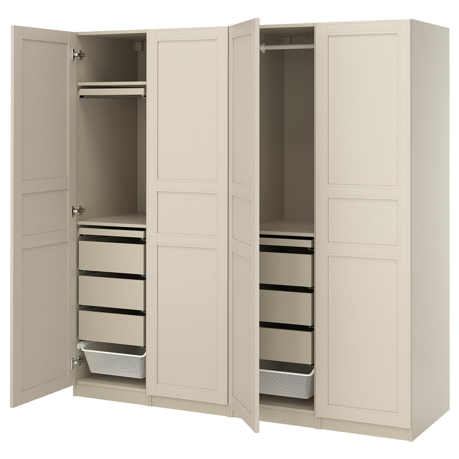 PAX / FLISBERGET wardrobe combination, grey-beige/light beige, 200.0x201.2x60.0 cm
