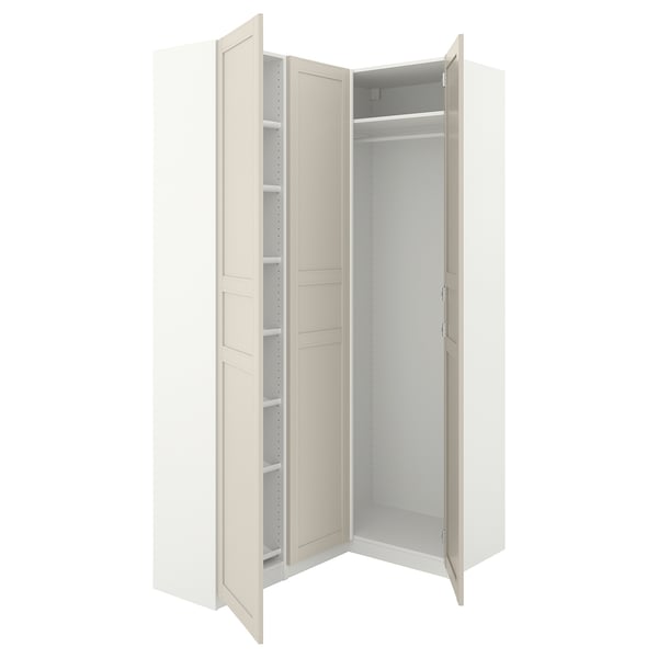 PAX / FLISBERGET corner wardrobe, white/light beige, 161/88x236 cm