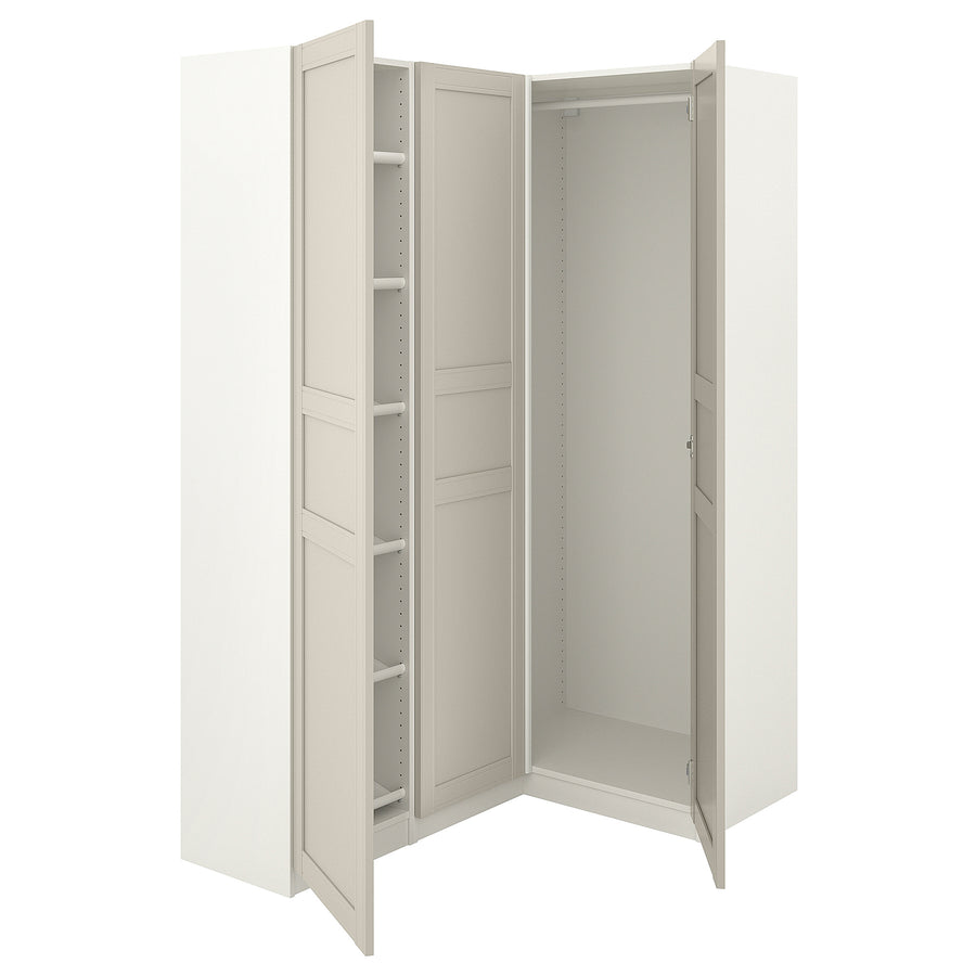 PAX / FLISBERGET corner wardrobe, white/light beige, 160.5x201.2 cm