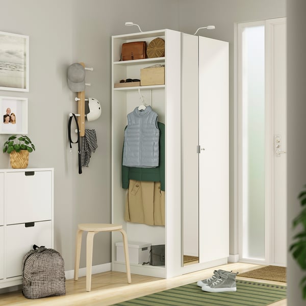 PAX / FORSAND/ÅHEIM wardrobe combination, white white/mirror glass white, 95x60x201 cm