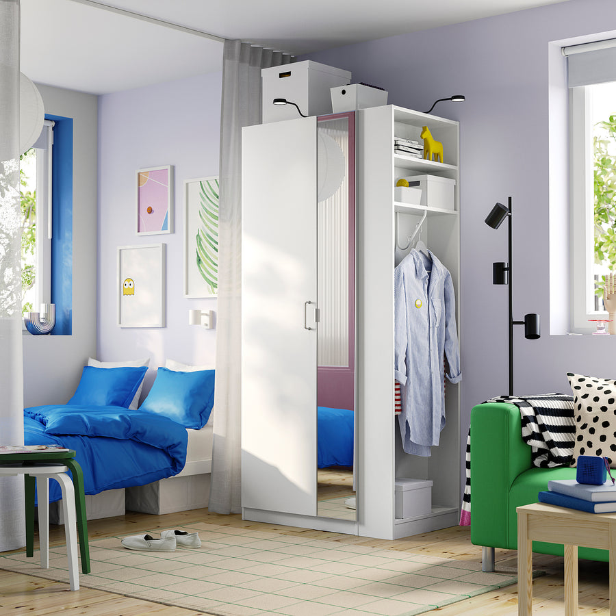 PAX / FORSAND/ÅHEIM wardrobe combination, white mirror glass/white, 95x60x201 cm