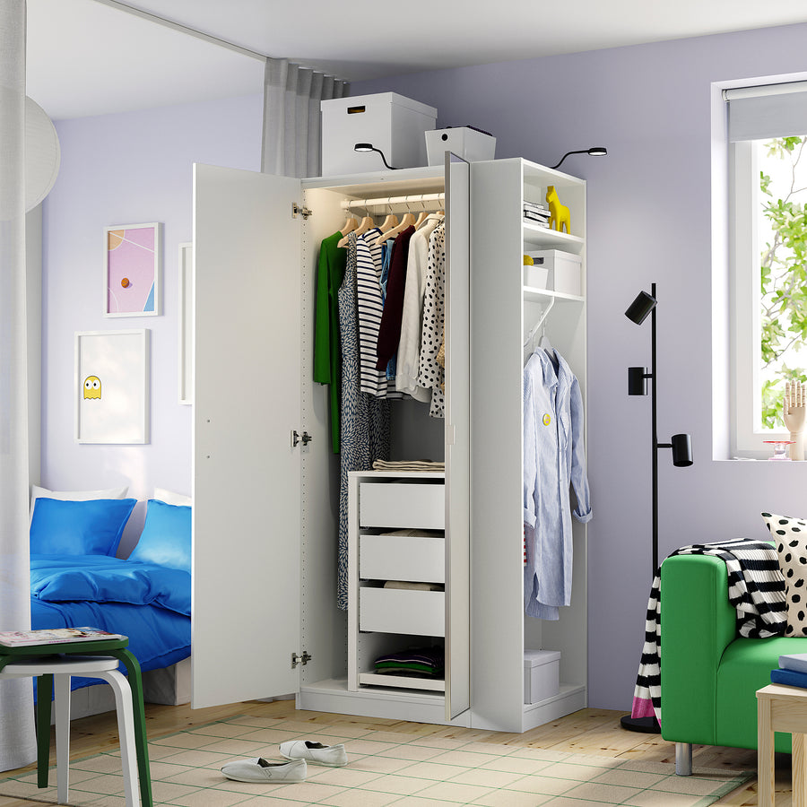 PAX / FORSAND/ÅHEIM wardrobe combination, white mirror glass/white, 95x60x201 cm