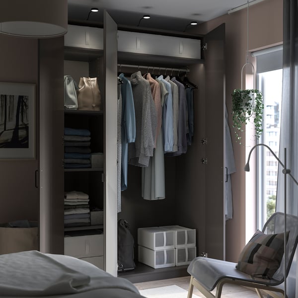 PAX / FORSAND/ÅHEIM wardrobe combination, dark grey/mirror glass, 150x60x236 cm