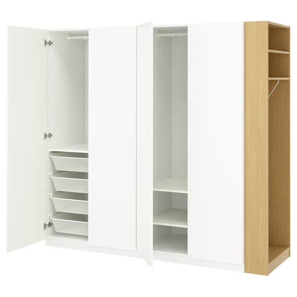 PAX / FORSAND wardrobe combination, white white/oak effect, 220x60x201 cm