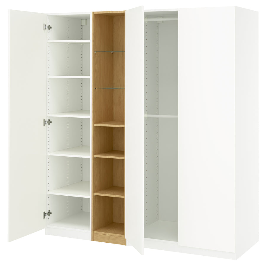 PAX / FORSAND wardrobe combination, white white/oak effect, 185x60x201 cm