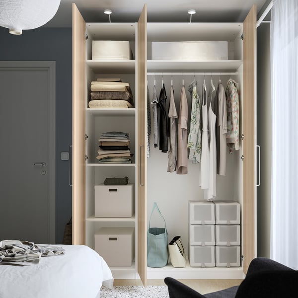 PAX / FORSAND wardrobe combination, white/white stained oak effect, 150x60x236 cm