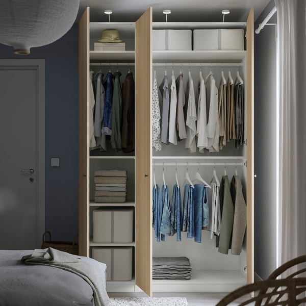 PAX / FORSAND wardrobe combination, white/white stained oak effect, 150x60x236 cm