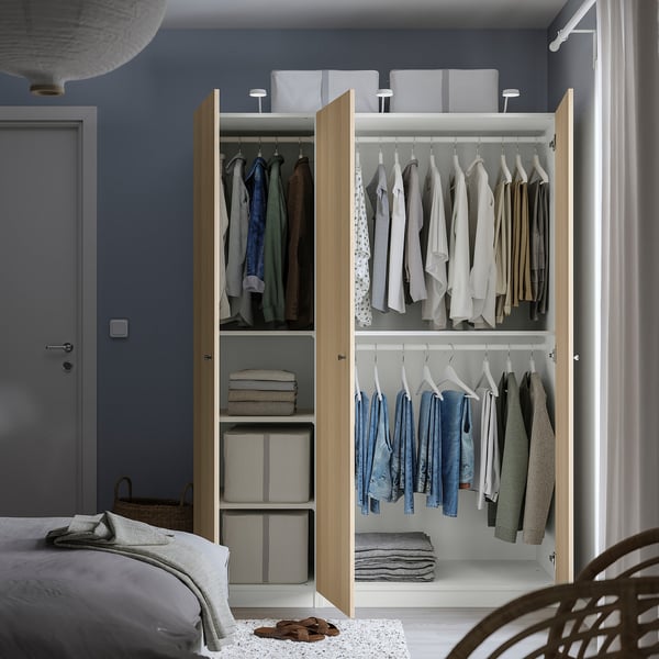 PAX / FORSAND wardrobe combination, white/white stained oak effect, 150x60x201 cm